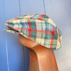 Vtg Pendleton Flat Cap Newspaper Boy Cap Hat Plaid Wool USA Made Lined Medium